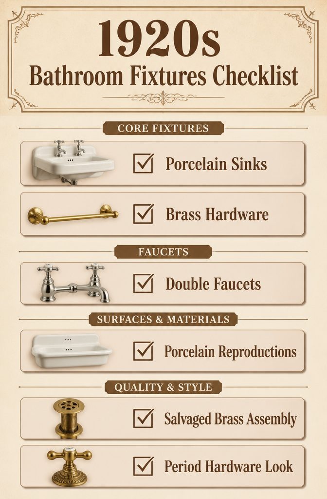 7 1920s Bathroom Ideas for 2026: Classic Tile, Brass & Period Style 10 A checklist of 1920s bathroom fixtures and fittings.