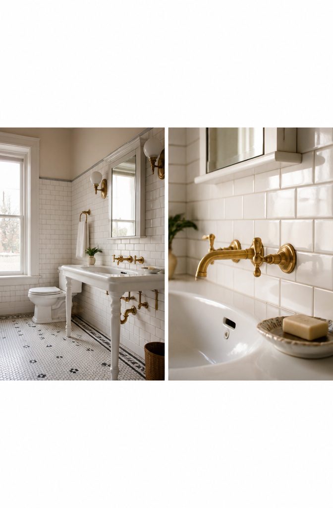 7 1920s Bathroom Ideas for 2026: Classic Tile, Brass & Period Style 5 A bathroom featuring classic design and modern plumbing fixtures.