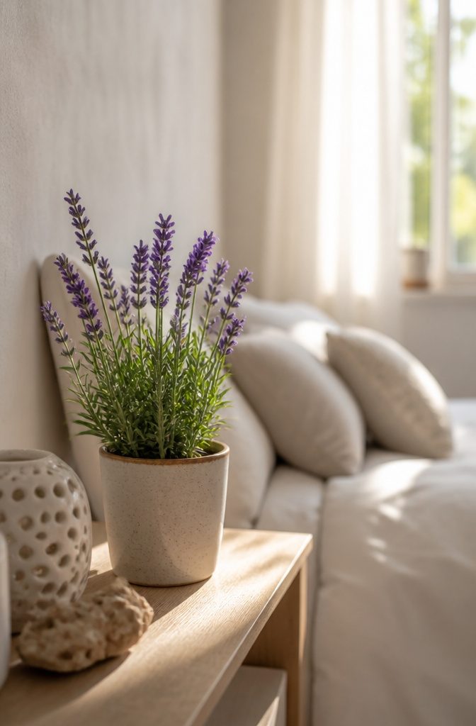 Bedroom Plants: 10 Ideas for Style, Sleep, and Care 6 A lavender plant with delicate flowers on a sunny windowsill.