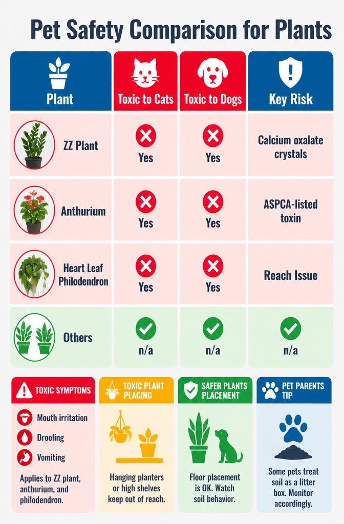 Bedroom Plants: 10 Ideas for Style, Sleep, and Care 14 A comparison chart of plant safety for pets.