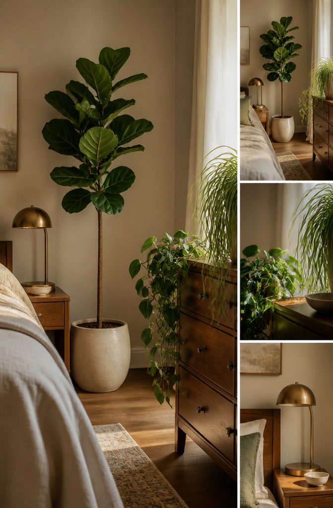 Bedroom Plants: 10 Ideas for Style, Sleep, and Care 13 Various plants arranged for decorative effect in a bedroom.