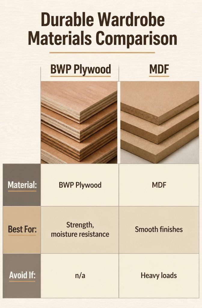 13 Bedroom with Wardrobe Ideas for Modern Spaces in 2026 14 A comparison of different wardrobe materials for durability.