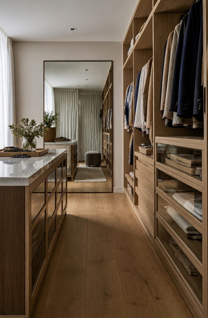 18 Built-In Wardrobe Ideas for Bedrooms and Closets (2026) 6 Drawers with glass fronts showcasing jewelry and small accessories.