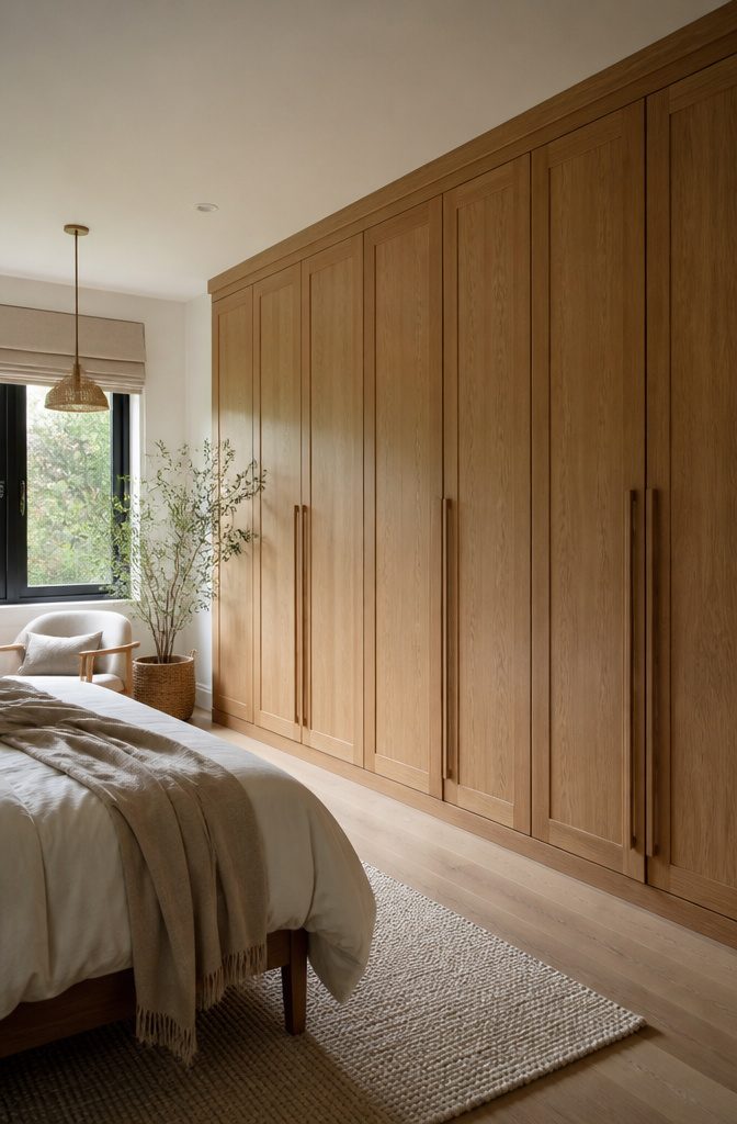 18 Built-In Wardrobe Ideas for Bedrooms and Closets (2026) 19 A simple DIY-built wardrobe showcasing basic storage.