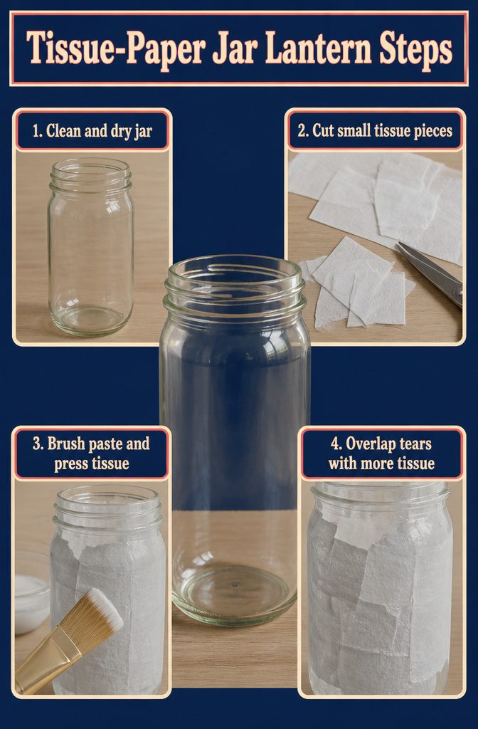 Glass jar covered in white tissue paper with overlapping pieces