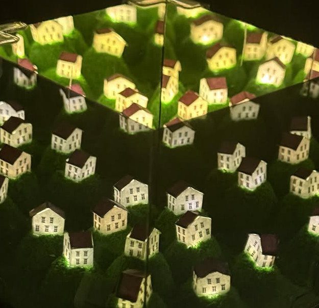 DIY LED Light Lamp Ideas: 27 Backlights, Pendants, Table Lamps 25 Miniature village with glowing houses inside a mirrored LED light lamp box