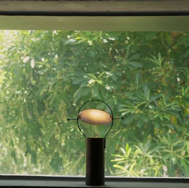 DIY LED Light Lamp Ideas: 27 Backlights, Pendants, Table Lamps 27 Handmade LED lamp with glowing oval shade on a windowsill with green leaves.