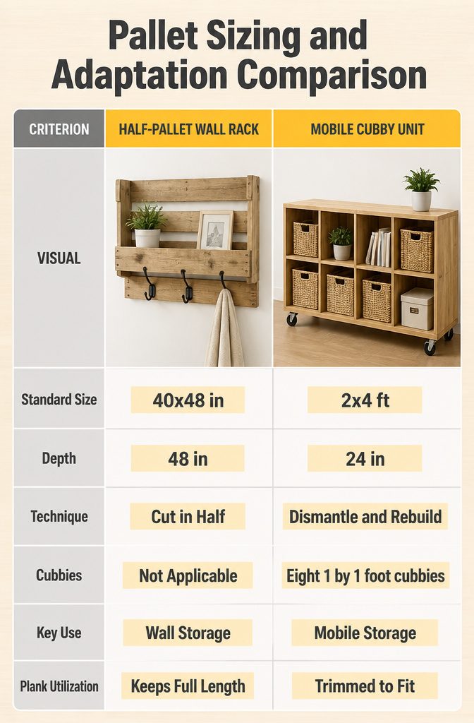 A diagram showing how to resize a pallet for various uses.