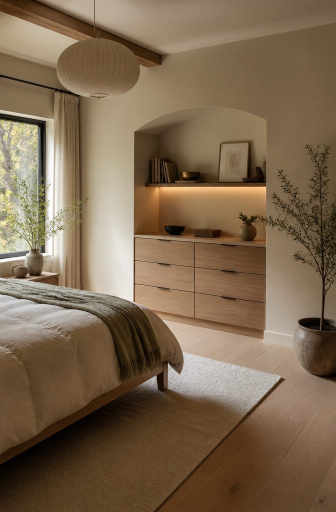 18 Bedroom Dresser Ideas for Every Style in 2026 15 Built-in dresser framed into a wall recess.