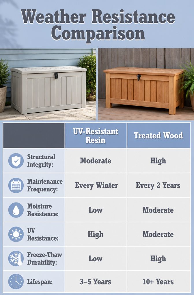 13 Kids Outdoor Toy Storage Ideas to Organize Every Yard (2026) 14 Chart comparing different materials' weather resistance.