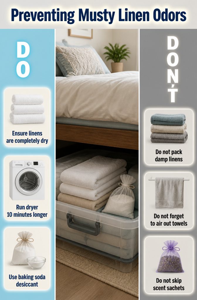 10 Linen Storage Ideas for Small Spaces in 2026 14 An under-bed bin containing towels, emphasizing moisture prevention.
