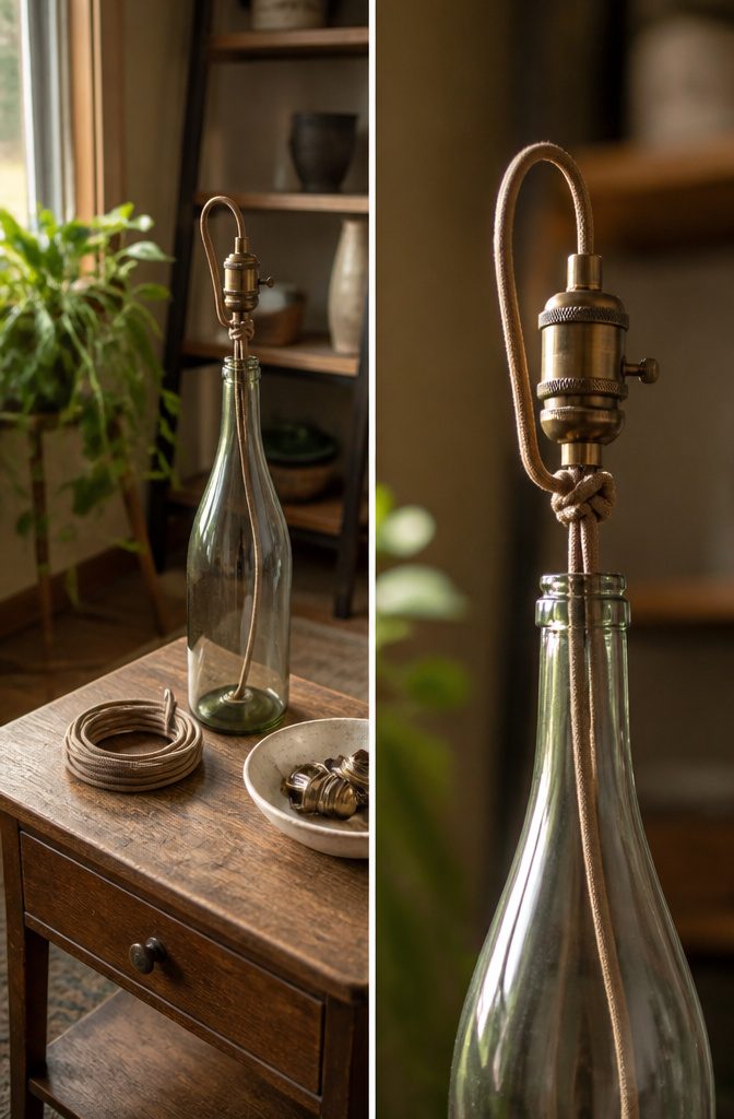 Lamp cord threaded through a socket base with an overhand knot
