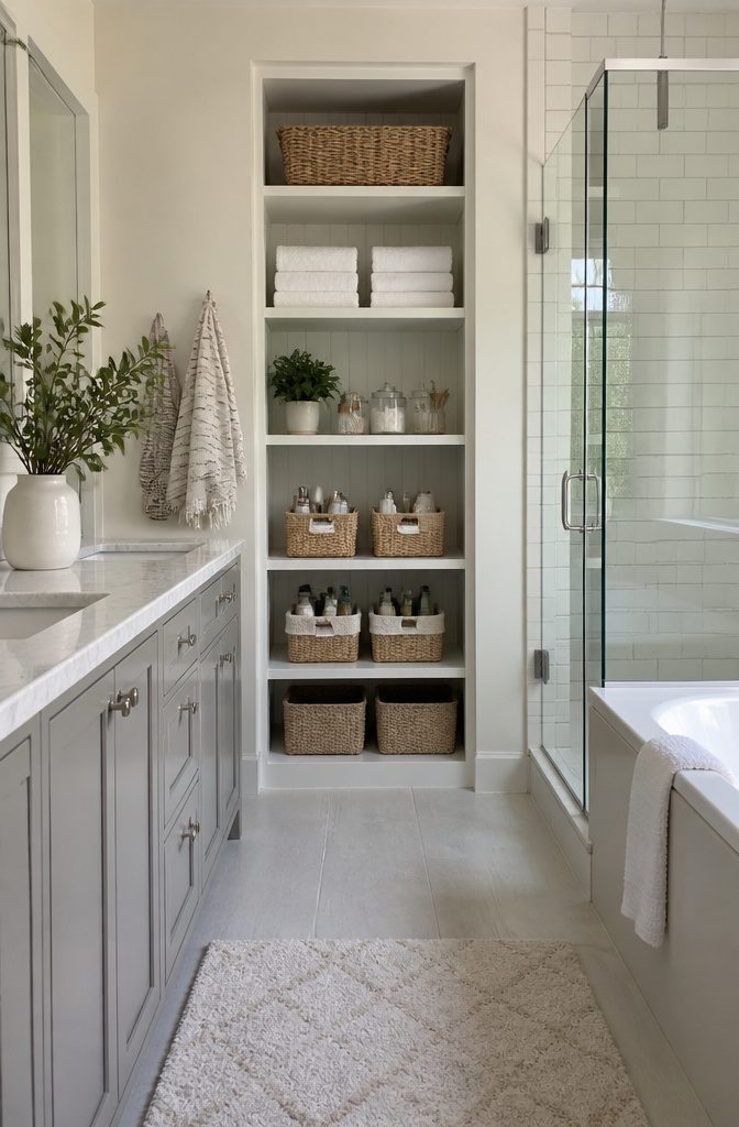 A schedule for organizing bathroom storage over a weekend.