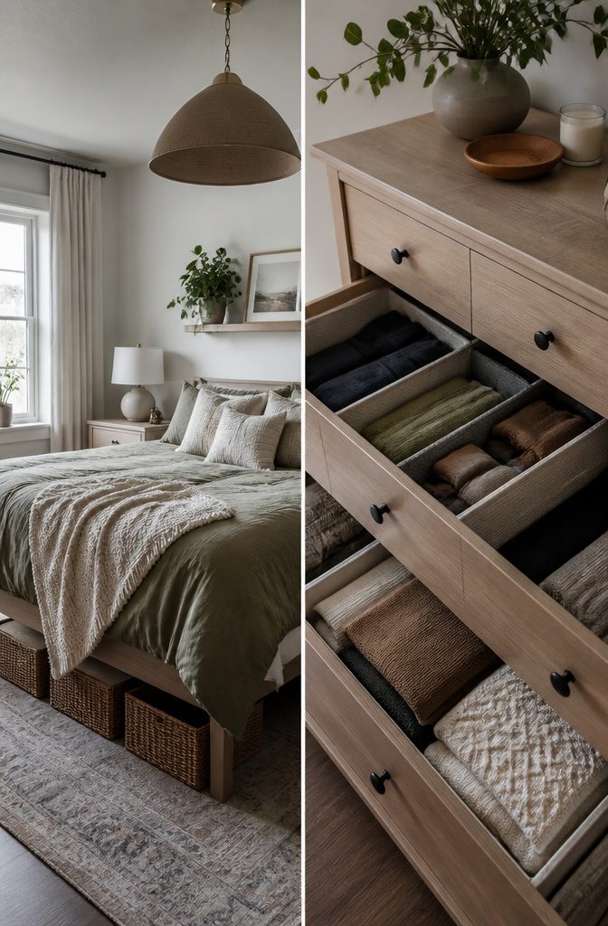 A cluttered bedroom before decluttering begins.