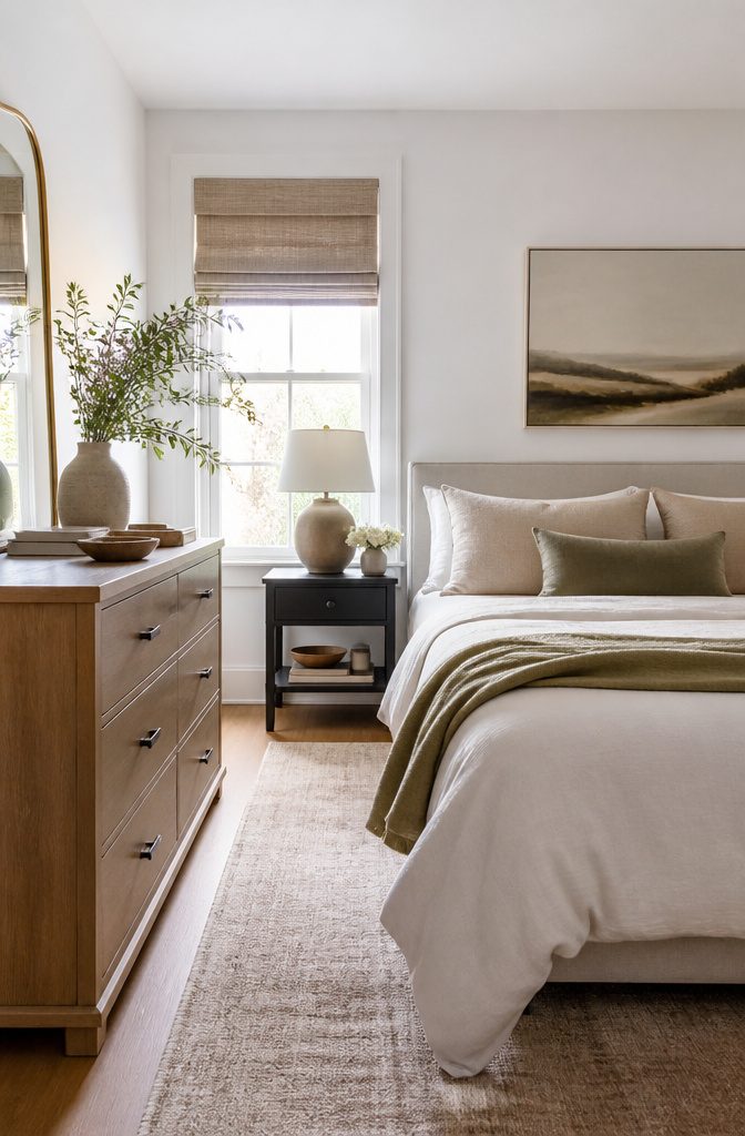 A tidy dresser with minimal items displayed.