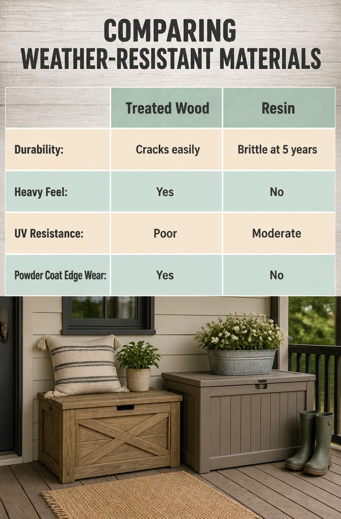 An information graphic comparing different weather-resistant materials.