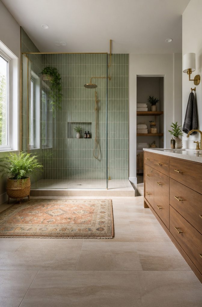 A seamless shower design with large-format porcelain tile.