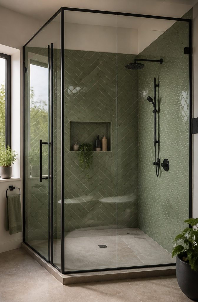 A dramatic stone wall featured in a shower.