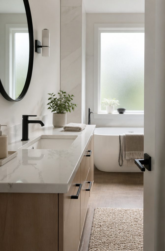 A matte black faucet installed on a white sink.