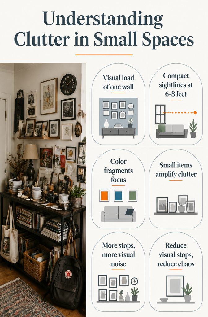 An information image about clutter in small apartments.