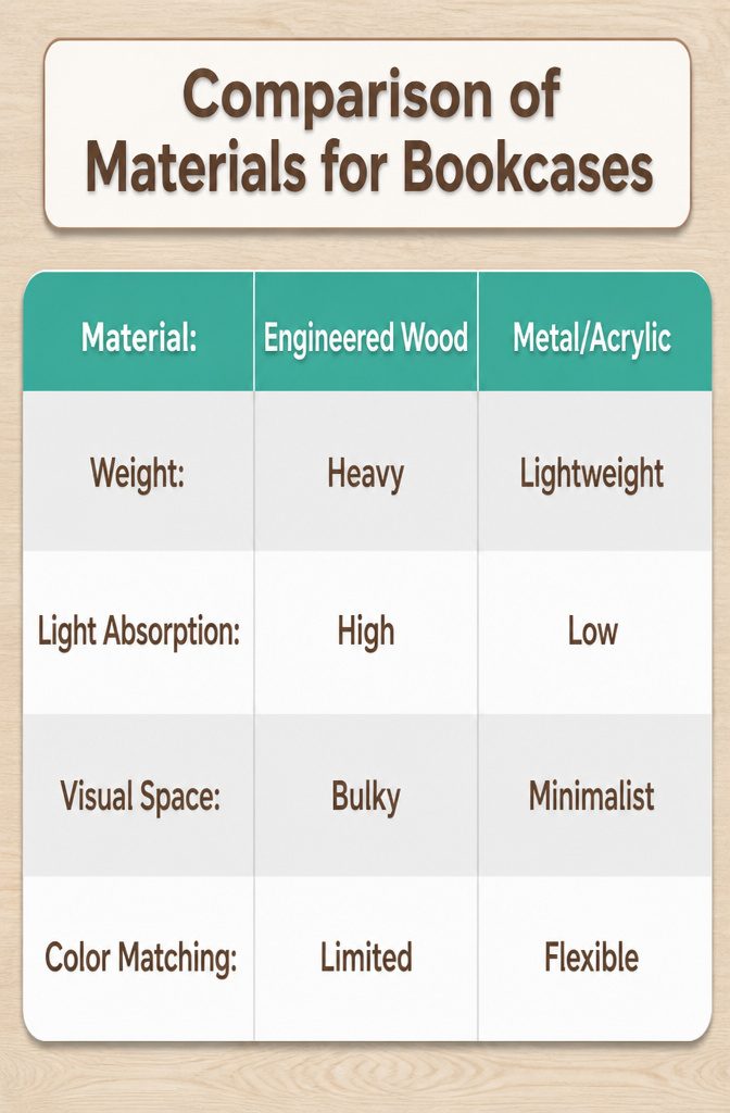 9 Small Bedroom Bookcase Ideas for Tight Spaces 2026 11 A comparison of various materials used for bookcases.