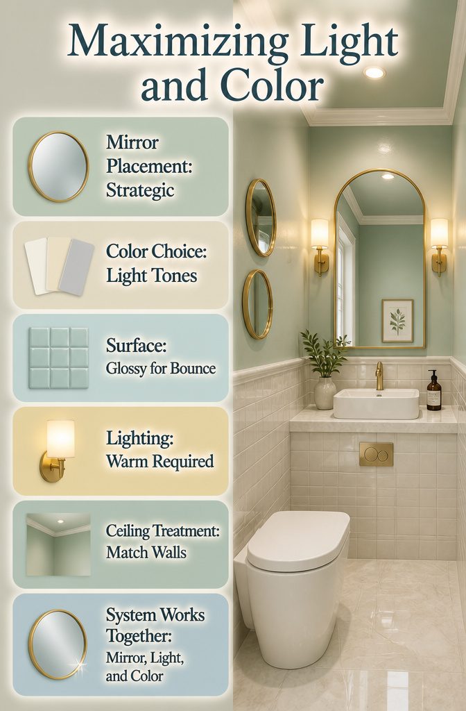 An informative image on maximizing light and color in small toilets.