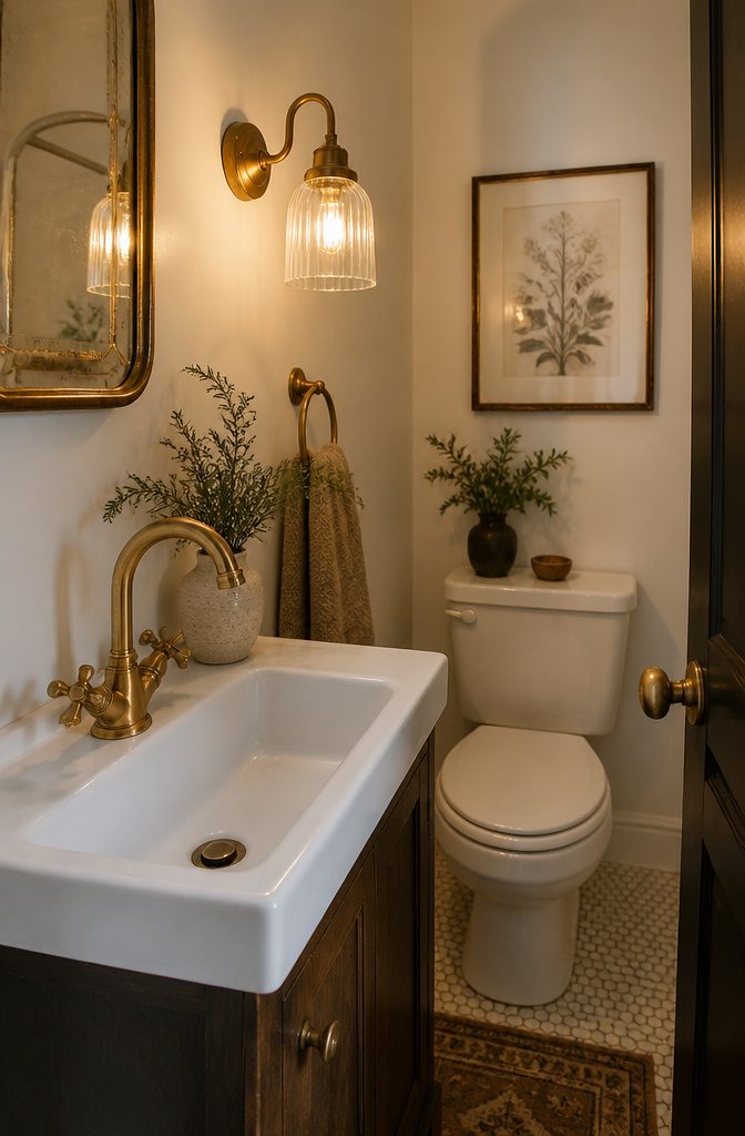 A small bathroom featuring vintage fixtures and decor.