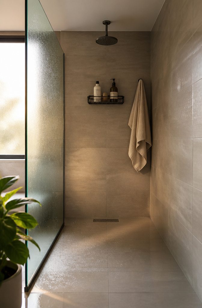 12 Towel Storage Ideas for Every Bathroom (2026) 9 Shower caddy with shampoo and a towel hanging on a hook.