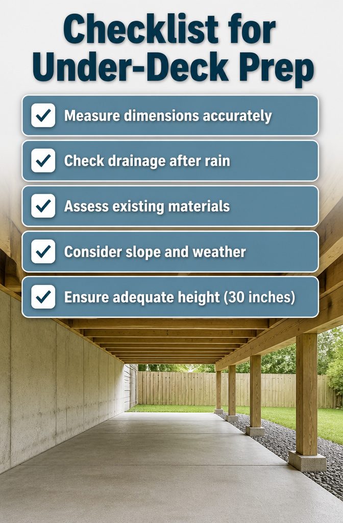 An informational checklist for preparing under-deck storage.